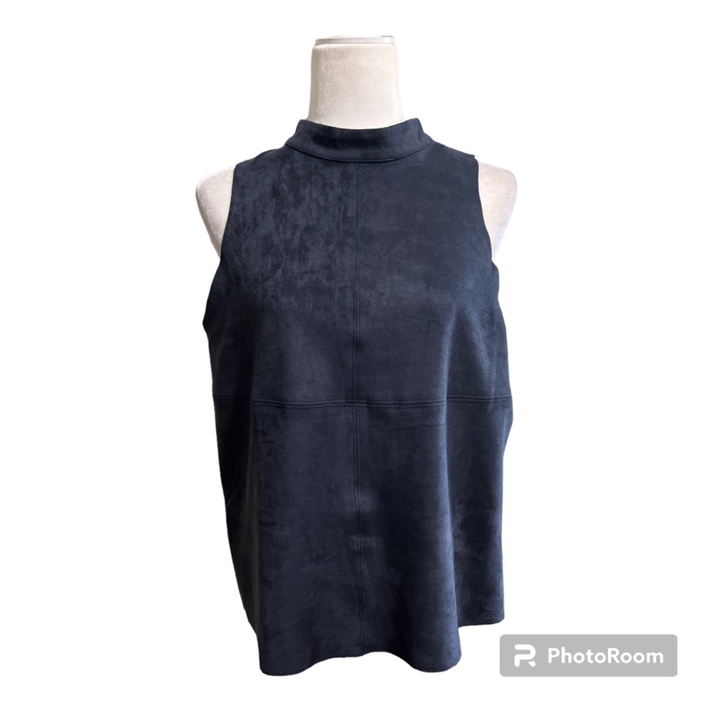 Fab’rik Cambria Mock Neck Faux Suede Sleeveless Top Navy Blue Sz M
